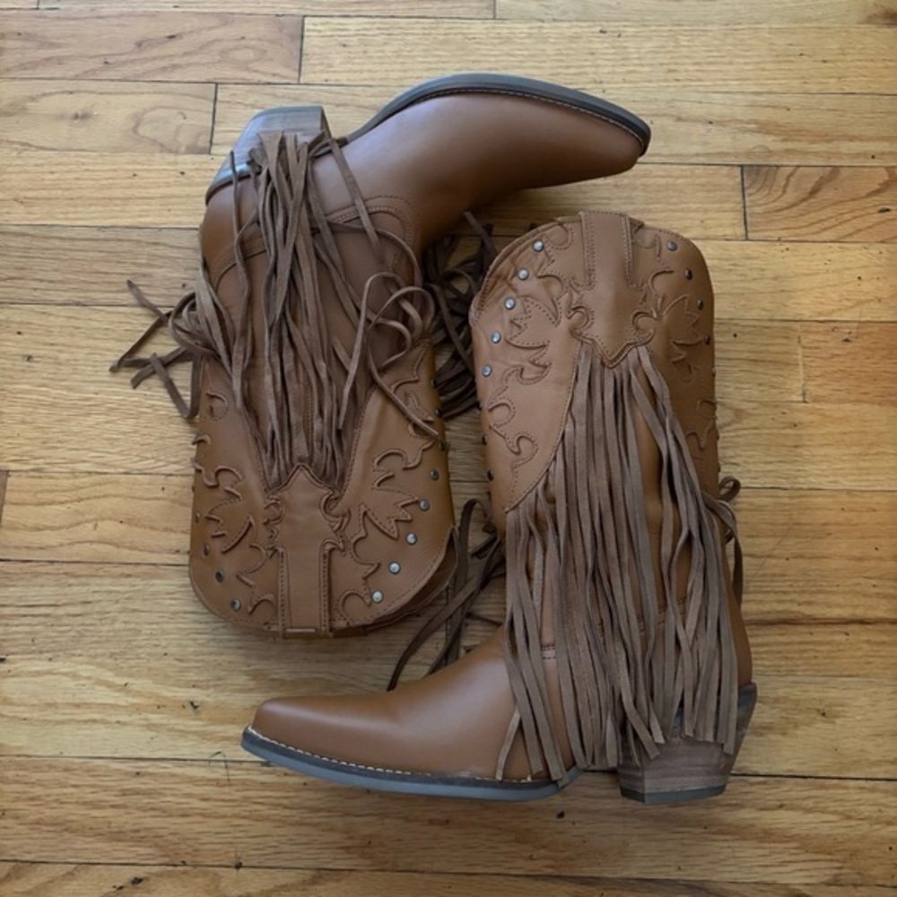 Dingo Brown Leather Fringe Western Cowgirl Boots Festival Boho Size 8